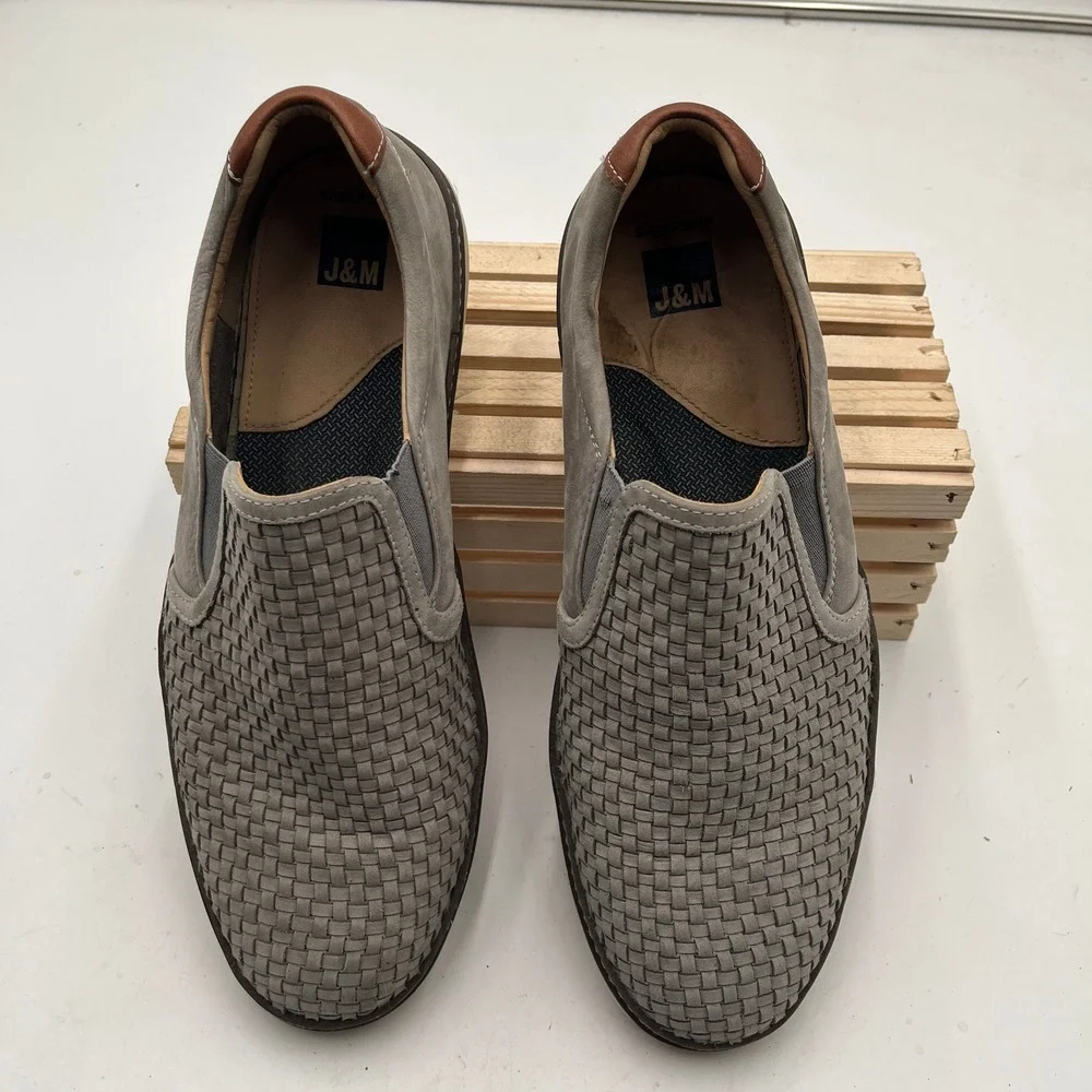 Johnston & Murphy Shoes McGuffey Woven Slip-On Gray Leather Mens 11.5 M